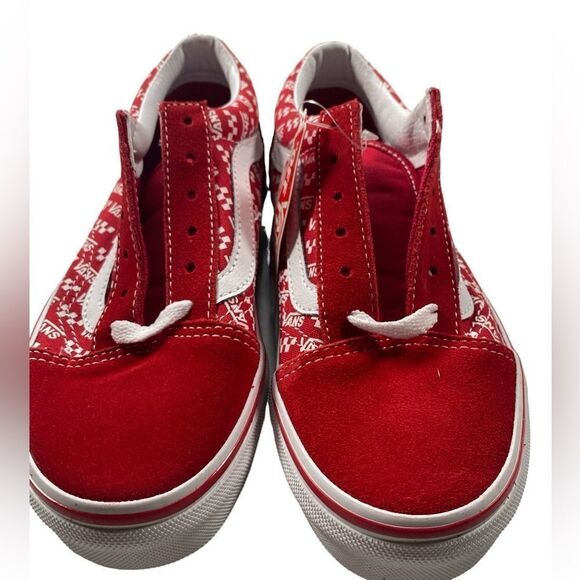 NIB VANS Unisex Red Logo Old Skool Sneakers Lace Up Tennis Shoes - Size 2.5 - Picture 6 of 10